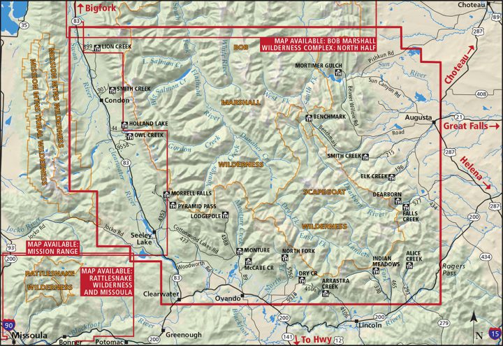 Bob Marshall Wilderness Complex Map: South Half Coverage