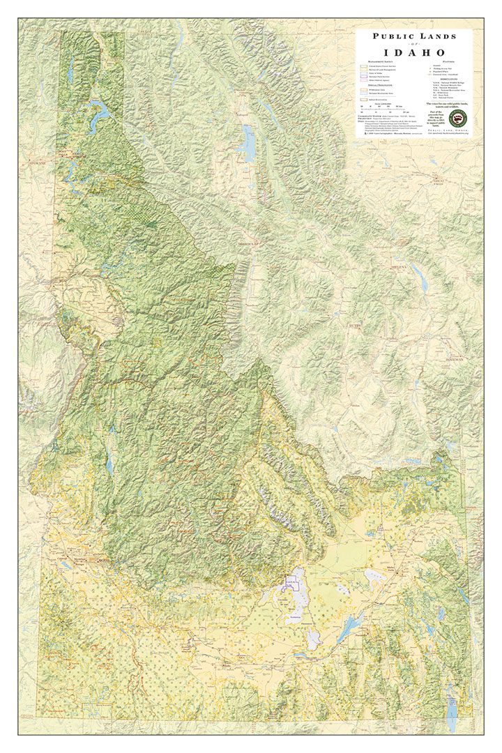 Public Lands of Idaho Wall Map